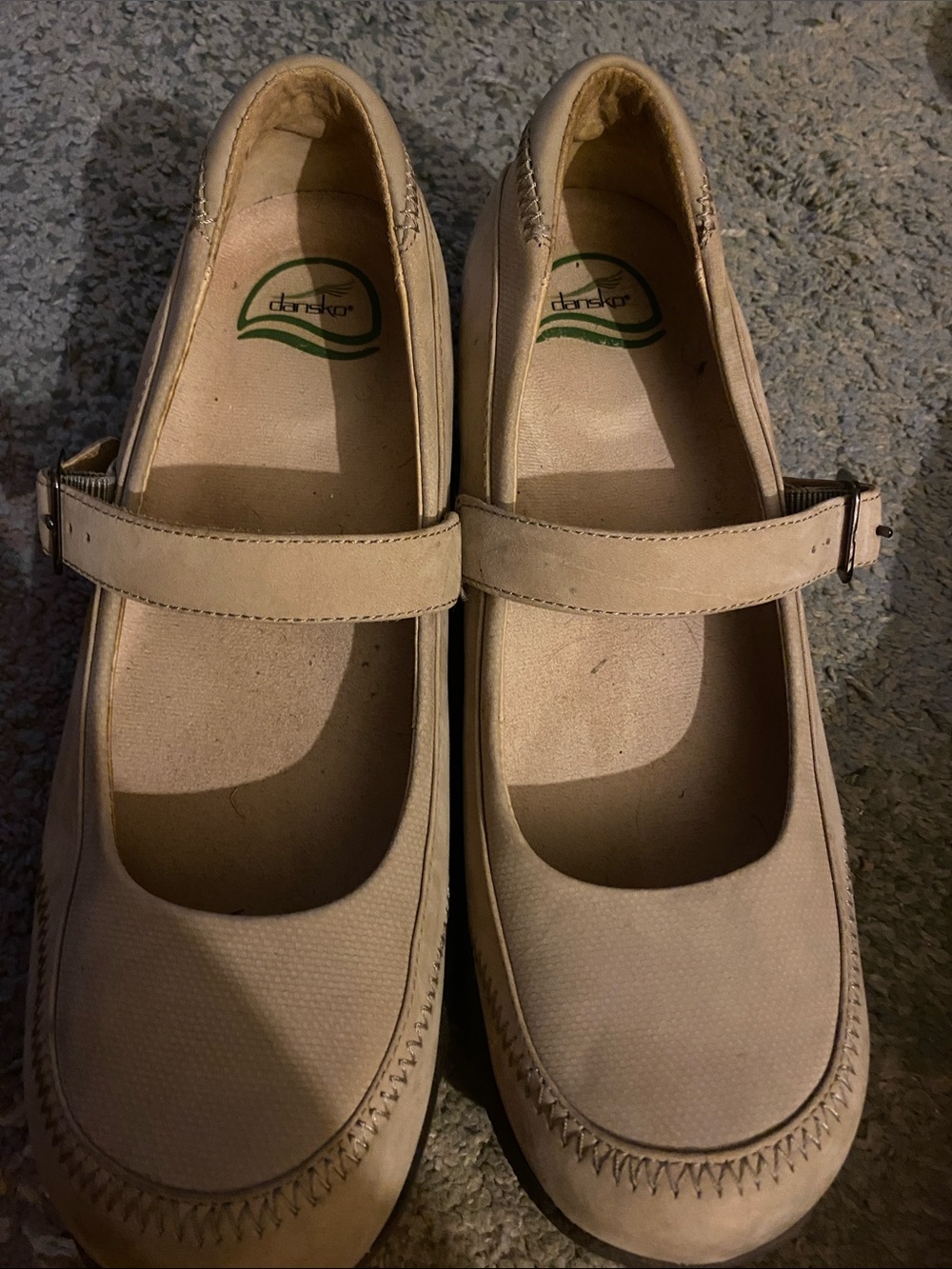 Dansko Beige Mary Jane Strap Flats